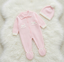 Load image into Gallery viewer, Baby Girls Knitted Rocking Horse Romper &amp; Hat Set