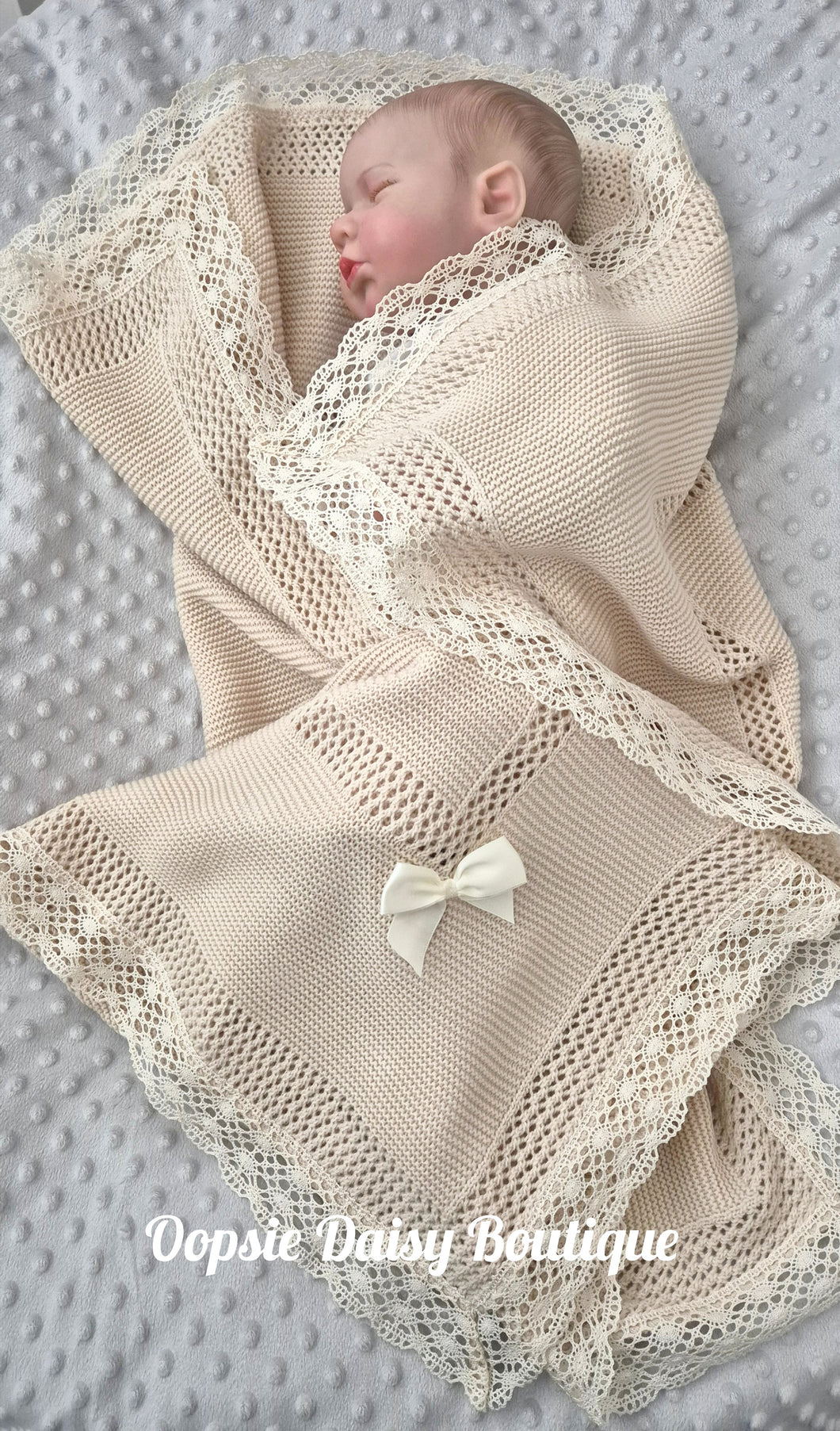 Beige Spanish Knitted Ribbon Blanket Lace Edged
