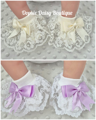 Baby Girls Frilly Ankle Ribbon Socks Sizes upto 4yrs