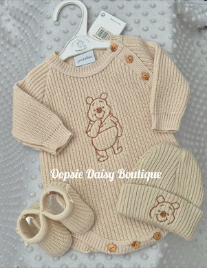 Winnie the Pooh Knitted Romper & Hat Set FREE KNITTED BOOTIES