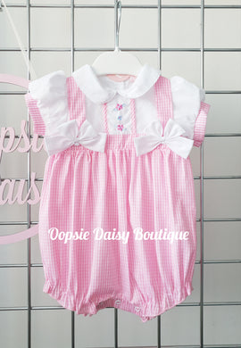 Baby Girls Pink Gingham Romper Flowers & Bows