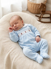 Load image into Gallery viewer, Boys Blue Little Soldier Sleepsuit with Smocking