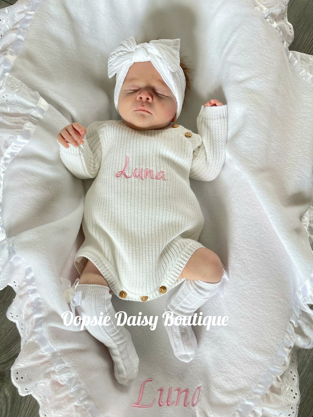 Unisex Personalised Knitted Romper White