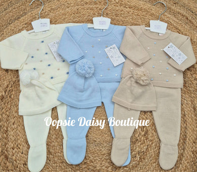 Boys Knitted Trouser Set with Matching Hat