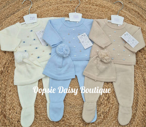 Boys Knitted Trouser Set with Matching Hat