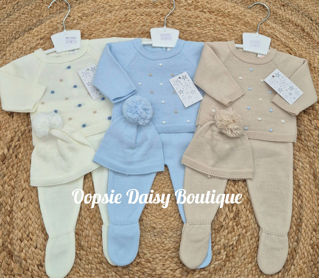 Boys Knitted Trouser Set with Matching Hat