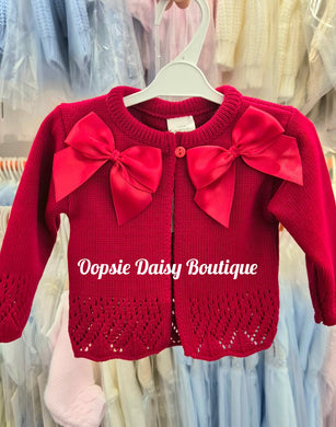 Girls Pretty Red Ribbon Cardigan