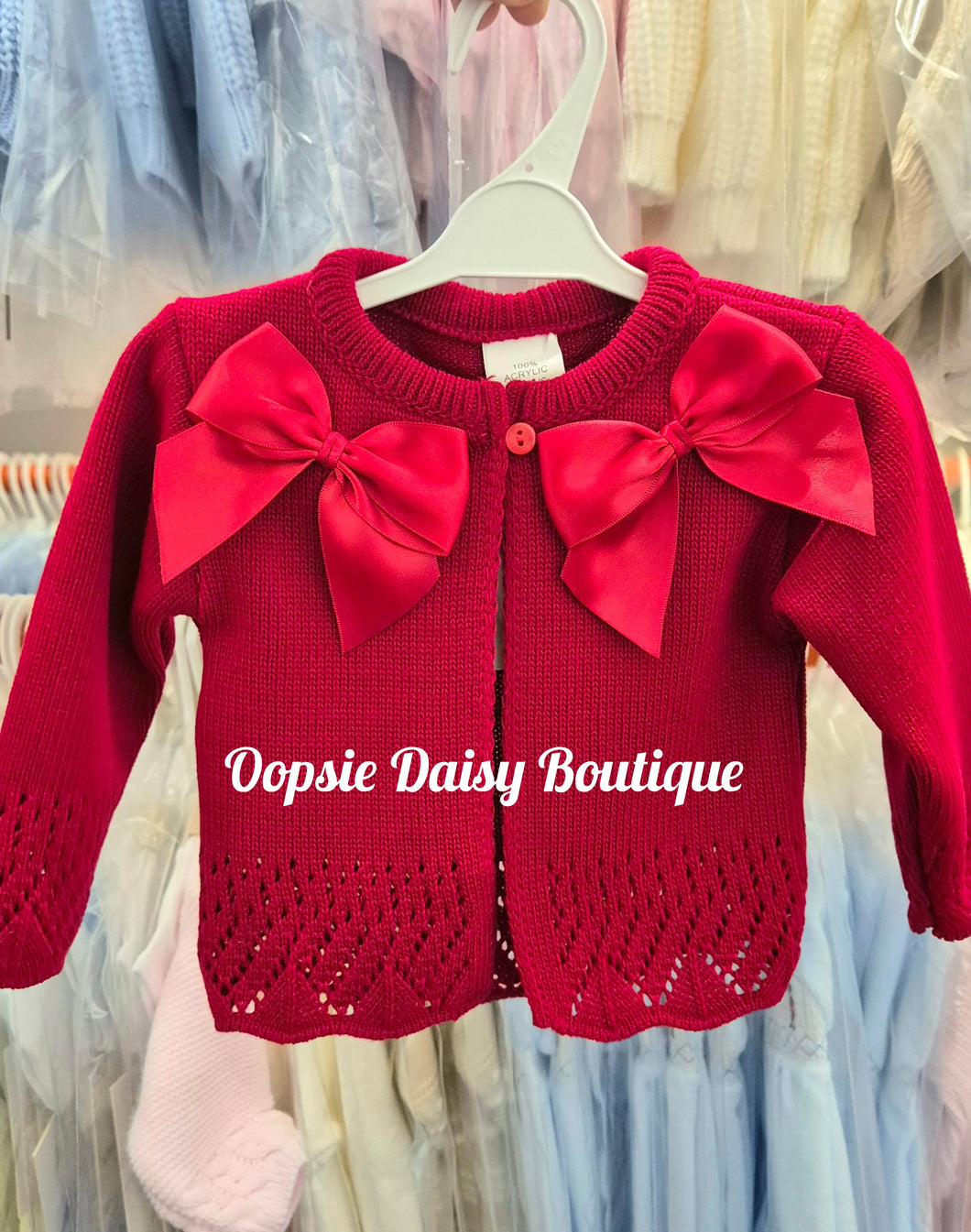 Girls Pretty Red Ribbon Cardigan
