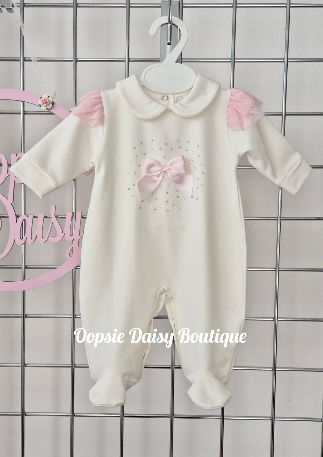 Girls Ivory Pink Romper All In One Soft Cotton