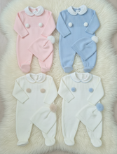 Load image into Gallery viewer, Baby Knitted Pom Pom Sleepsuit &amp; Hat Set - Portuguese Baby Clothing