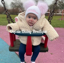 Load image into Gallery viewer, Personalised Blanket &amp; Pom Pom Hat Set , Blue or Pink