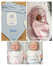 Load image into Gallery viewer, Personalised Blanket &amp; Bib Set , Blue or Pink