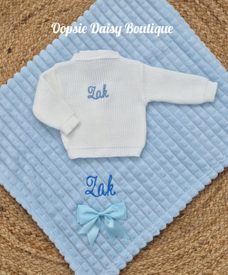 Personalised Ribbon Blanket & Cardigan Set, Boys & Girls