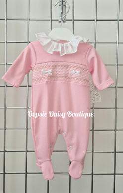 Pink Cotton Smocked Romper All In One