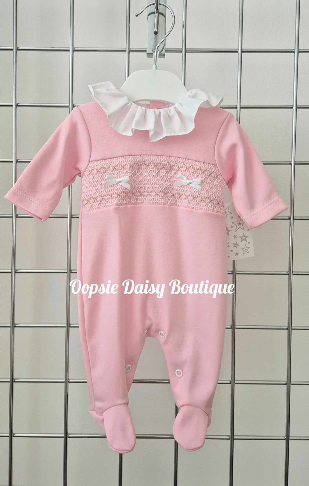 Pink Cotton Smocked Romper All In One