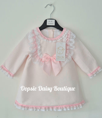 Girls Pink Ribbon Waffle Dress