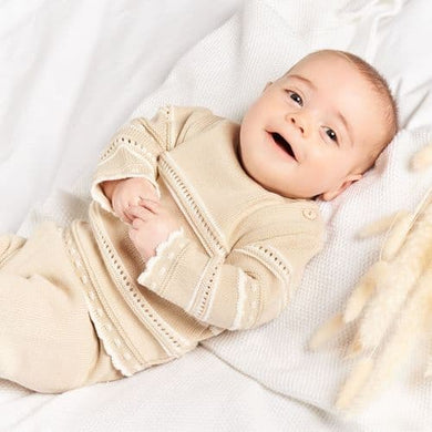 Boys Beige Knitted Trouser Set