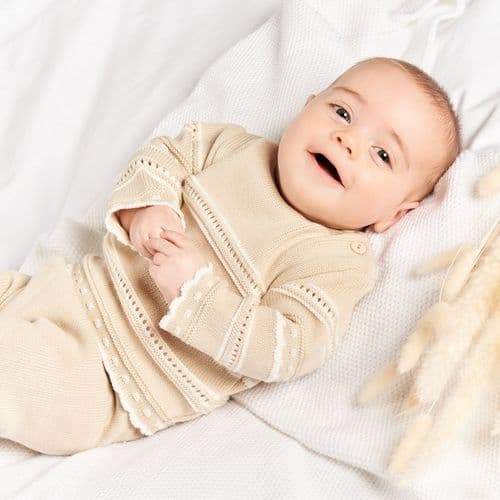 Boys Beige Knitted Trouser Set