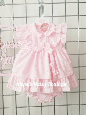 Baby Girls Summer Pink Broderie Dress Set