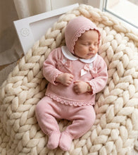 Load image into Gallery viewer, Baby Girls Dusky Pink Knitted Trouser Set - Size Newborn