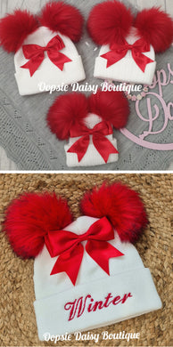 Personalised Hat Baby Girls Knitted Pom Pom Hats 0-6yrs