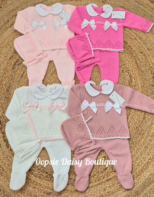 Baby Girls Knitted Trouser Set Size 0-3mth with Hat