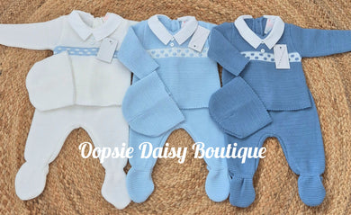 Baby Boys Knitted Trouser Set Size 0-3mth with Hat