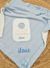 Load image into Gallery viewer, Personalised Blanket &amp; Bib Set , Blue or Pink