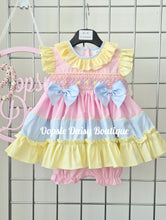 Load image into Gallery viewer, Girls Rainbow Smocked Frilly Dress Set
