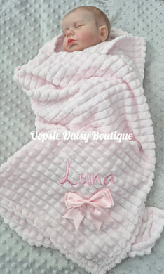 Personalised Baby Blanket Supersoft Waffle Design with Ribbon