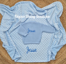 Load image into Gallery viewer, Personalised Blanket &amp; Cardigan Set Blue &amp; Pink Available