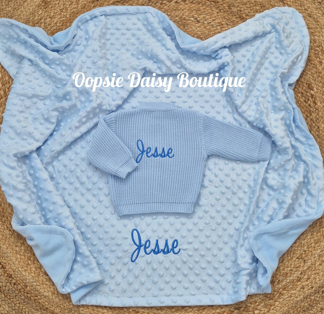 Personalised Blanket & Cardigan Set Blue & Pink Available