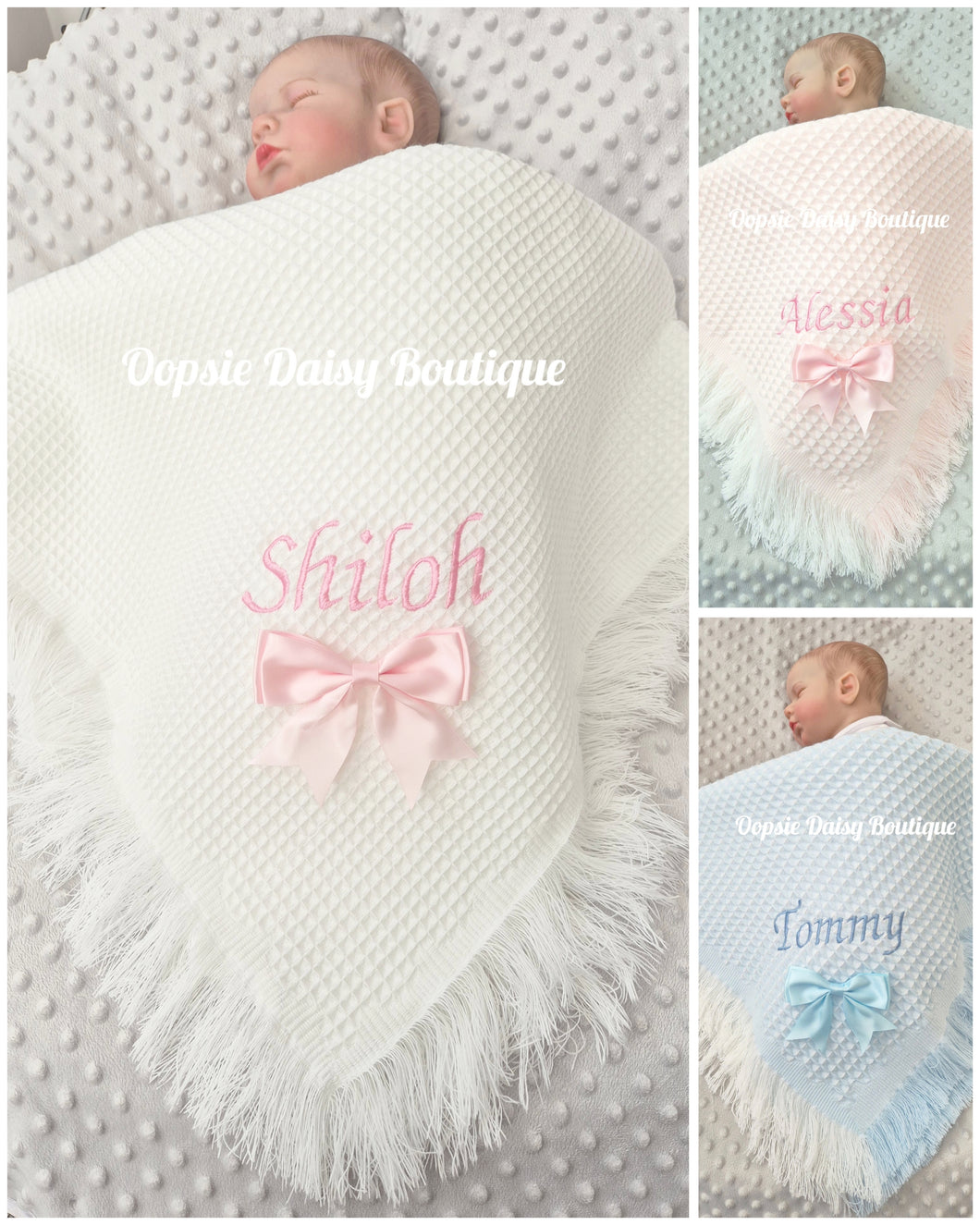Personalised Baby Shawl Blanket with Ribbon Christening Shawl