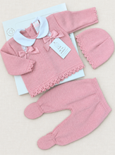 Load image into Gallery viewer, Baby Girls Dusky Pink Knitted Trouser Set - Size Newborn
