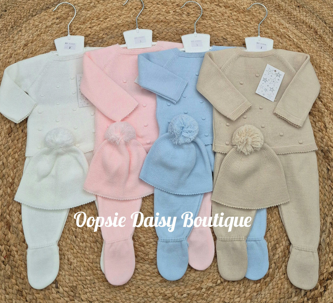 Knitted Trouser Set with Matching Hat