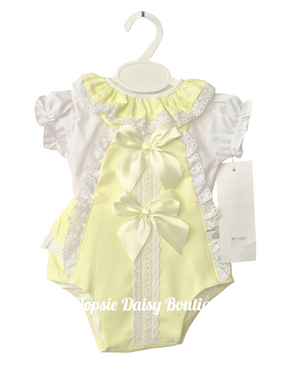 Girls Lemon Ribbon Romper & Blouse Set