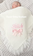 Load image into Gallery viewer, Personalised Baby Shawl Blanket with Ribbon Christening Shawl