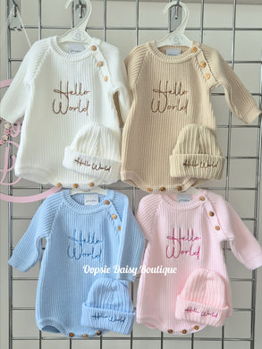 Hello World Knitted Romper & Hat Set