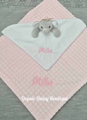 Personalised Pink Blanket & Elephant Comforter Set