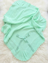 Load image into Gallery viewer, Mint Green Spanish Knitted Ribbon Blanket Shawl