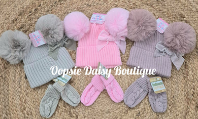 Hat & Mittens Set, Size 0-12mth