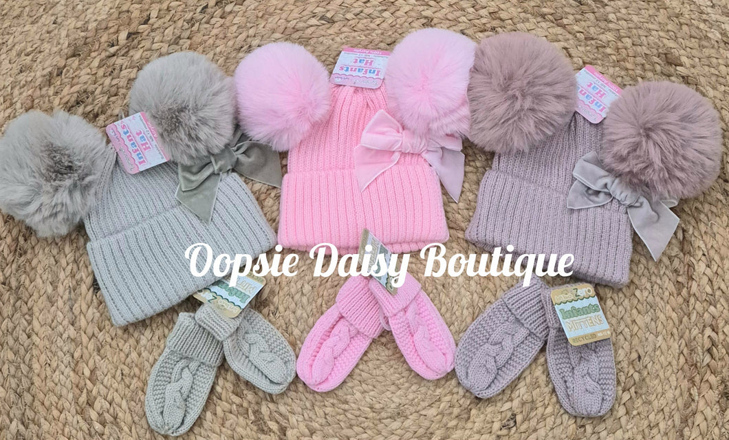 Hat & Mittens Set, Size 0-12mth