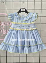 Load image into Gallery viewer, Baby Girls Blue Smocked Dress