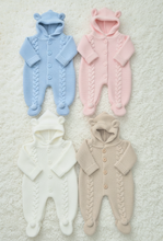 Load image into Gallery viewer, Baby Cable Knit Pramsuit with Bear Ears - Boys &amp; Girls