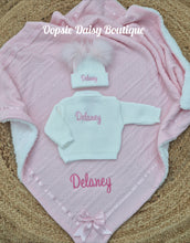 Load image into Gallery viewer, Personalised Blanket,Cardigan,Hat Set, Blue &amp; Pink