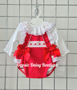 Girls Red Ribbon Romper & Blouse Set