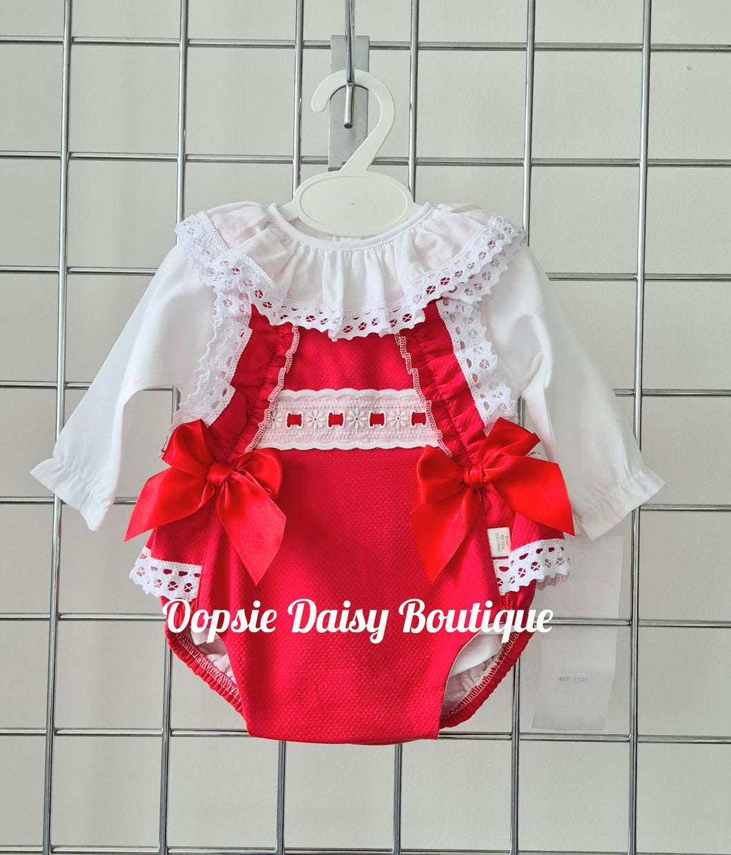 Girls Red Ribbon Romper & Blouse Set