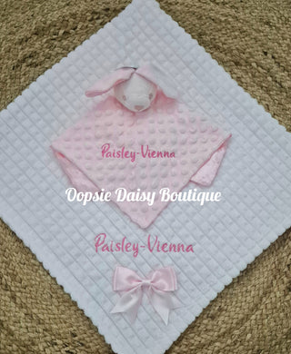 Personalised Pink Ribbon Blanket & Bunny Comforter set