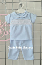 Load image into Gallery viewer, Boys Blue Smocked Set Soft Cotton