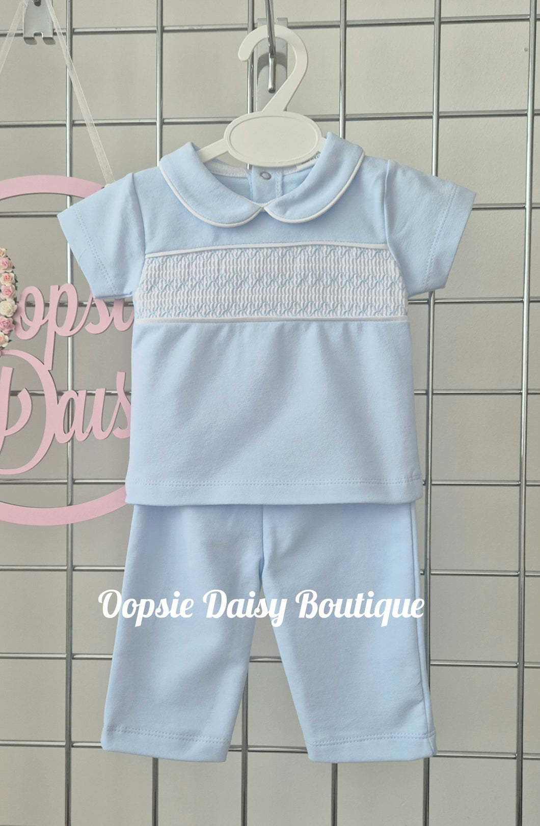 Boys Blue Smocked Set Soft Cotton